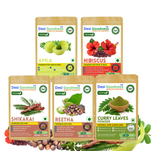 Amla, Reetha, Shikakai, Curry Leaves & Hibiscus Powder - Hair Growth Combo Pack (250 g)